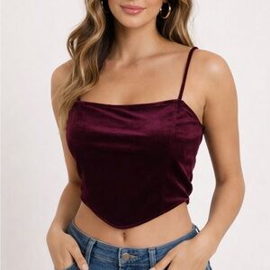 Mixed Threads Velvet Crop Top Medium | Open Back Pearl Detail | Y2K Party Top